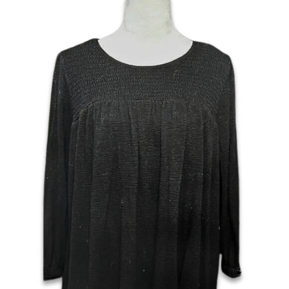Melloday Blouse Smocked Long Sleeves Stretchy Fabric Solid Black Women's US 1X - Picture 2 of 8